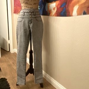 High waisted grey skinny jeans
